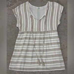 Boutique Striped Beige and White Ladies Shift Dress, Adult Size L, GUC
